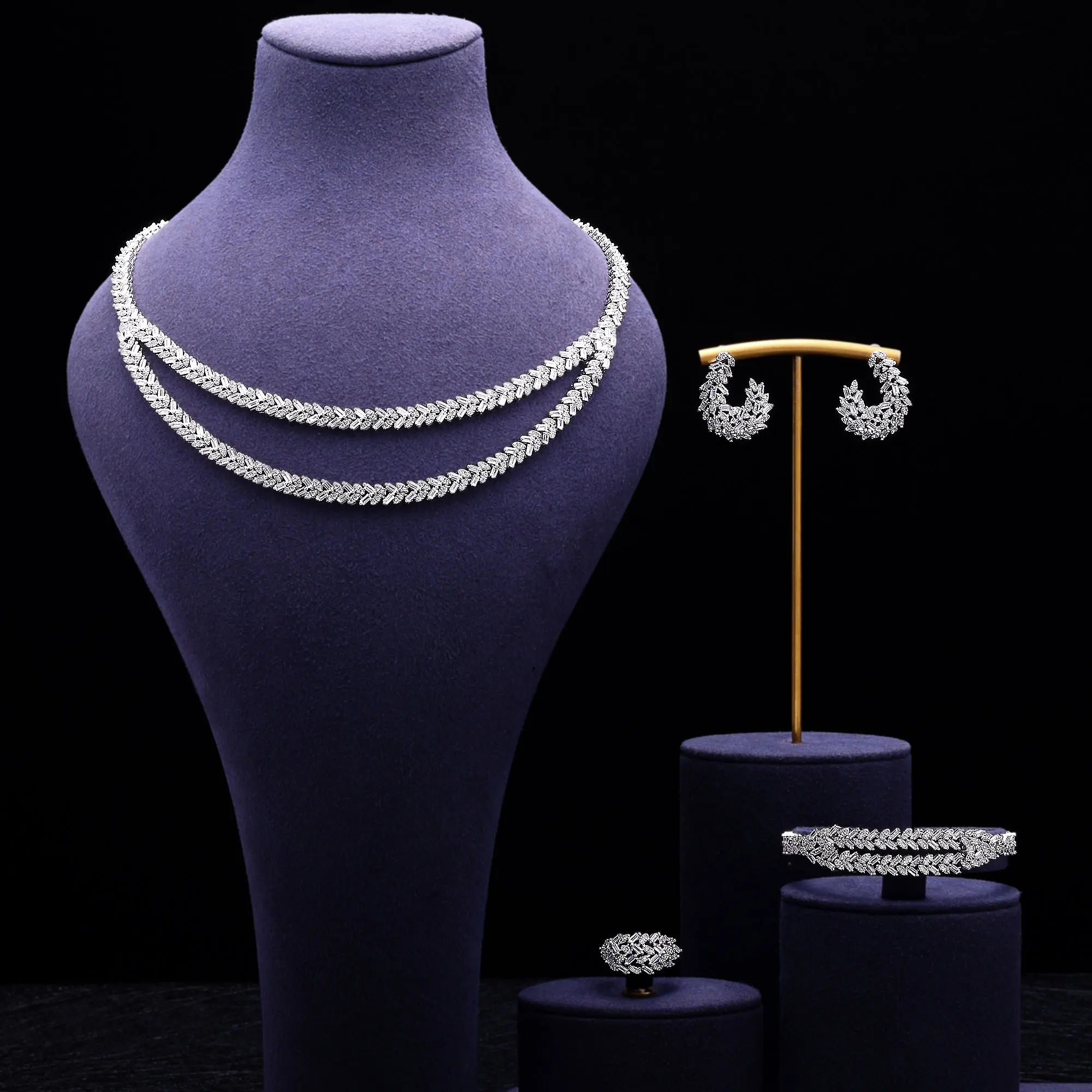 Luxury Bridal Jewelry 4 Pieces Cubic Zirconia Gold Plated