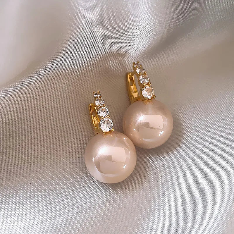Women's Light Pink Pearl Earrings Korean Fashion Luxury