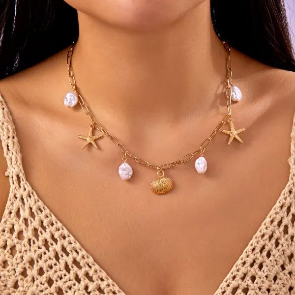 Turtle and Starfish Pendant Necklace
