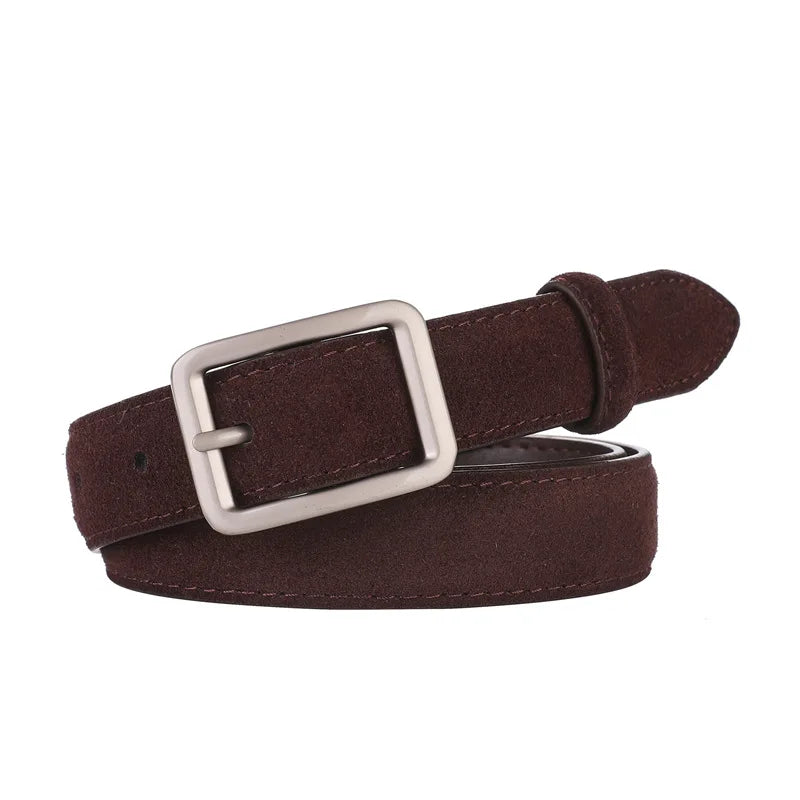 Suede Leather Belt with Metal Buckle
