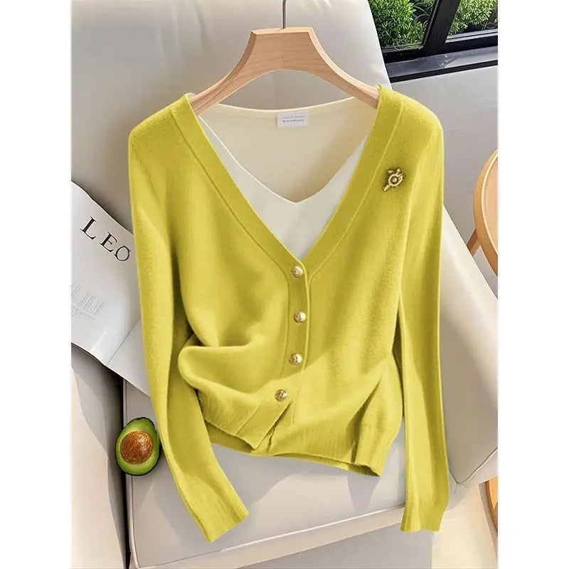 Women's faux knit cardigan with overlay shirt
