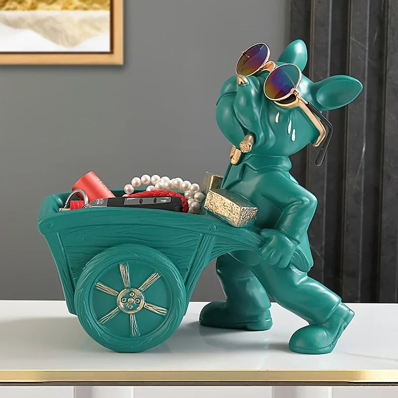 French Bulldog Statue with Wheelbarrow