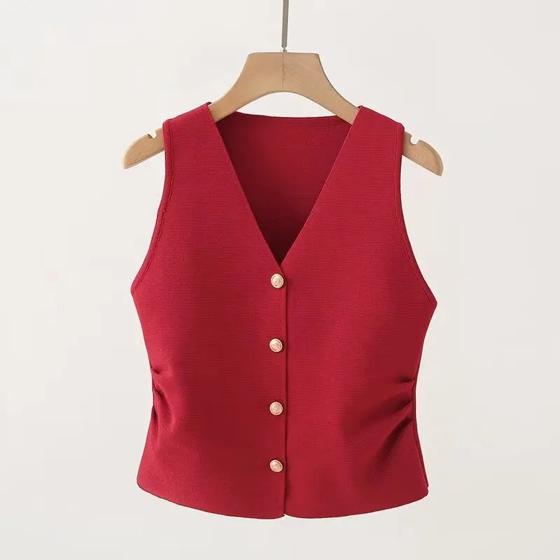 Knitted Vest with Gold Buttons