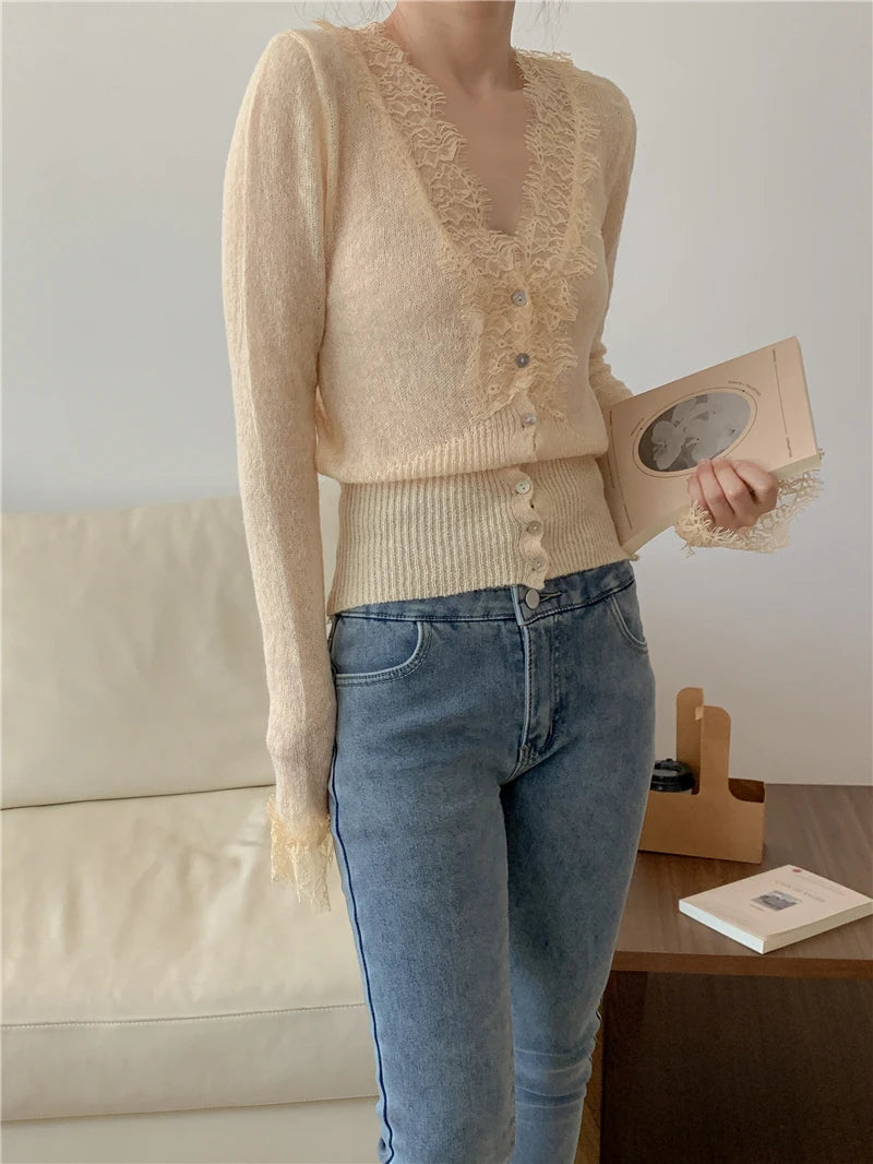 Elegant lace knit cardigan