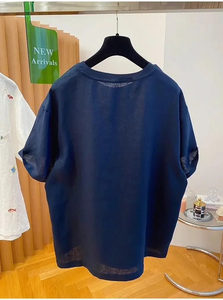 Women's Plus Size T-Shirt Embroidered with Animal Print