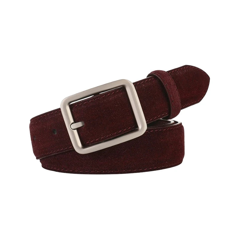 Suede Leather Belt with Metal Buckle