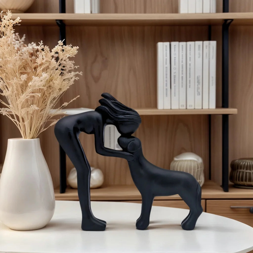 Resin statue friendship between girl and dog for home decoration