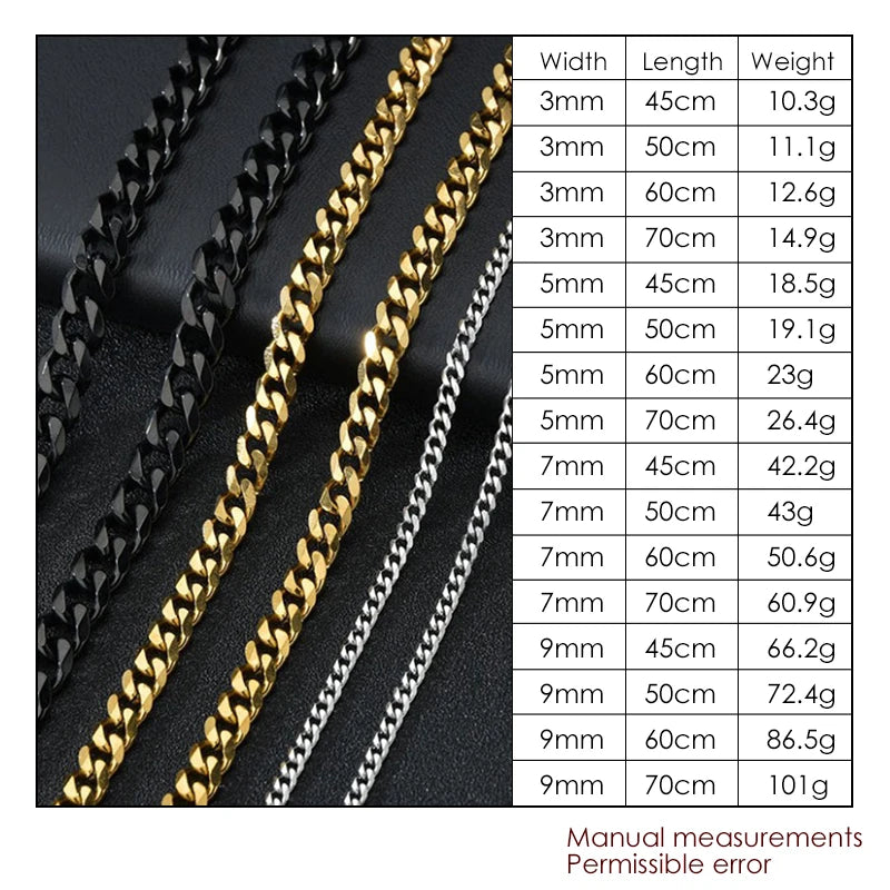Cuban Chain (3mm / 5mm / 7mm / 9mm)
