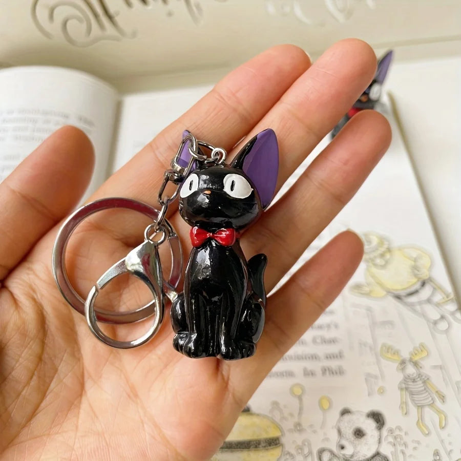 Charming black cat keychain in stainless metal