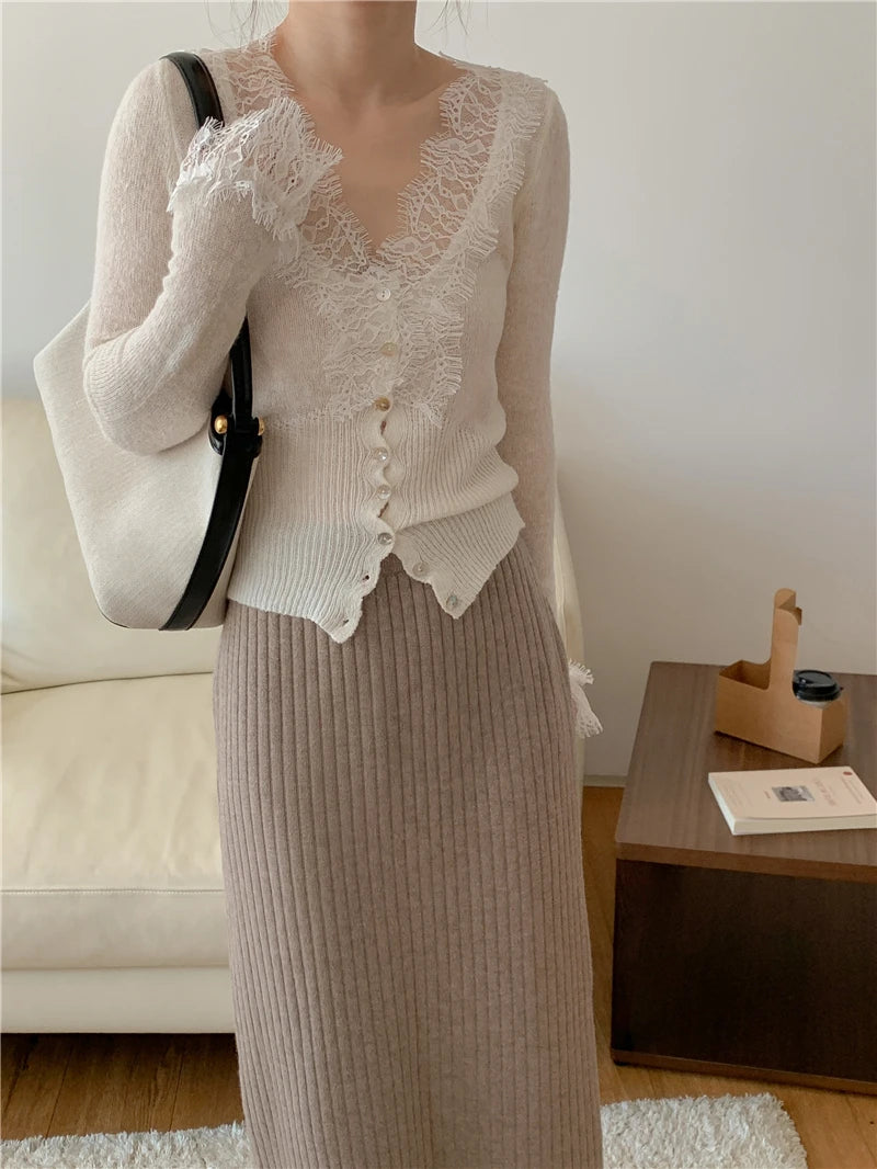 Elegant lace knit cardigan