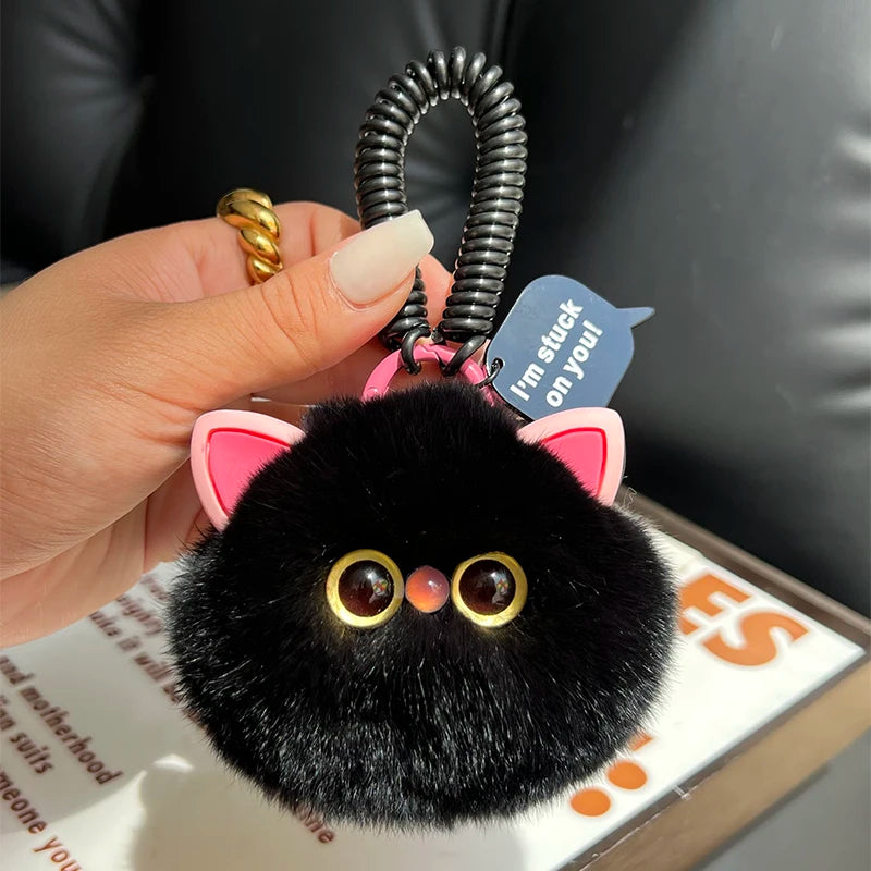 Cute kitten keychain with soft fur ball