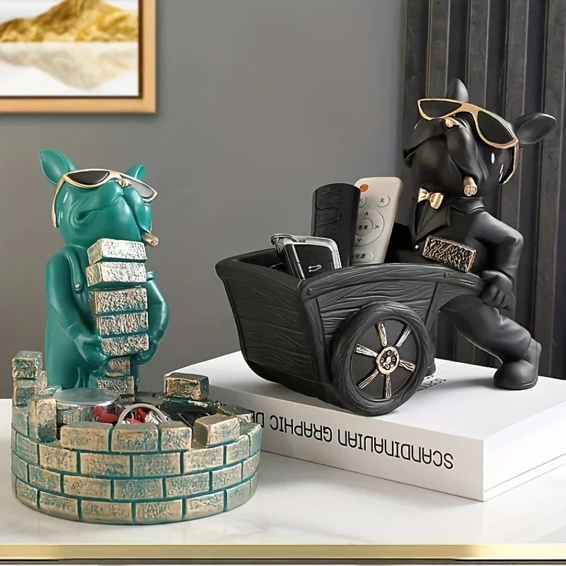 French Bulldog Statue with Wheelbarrow