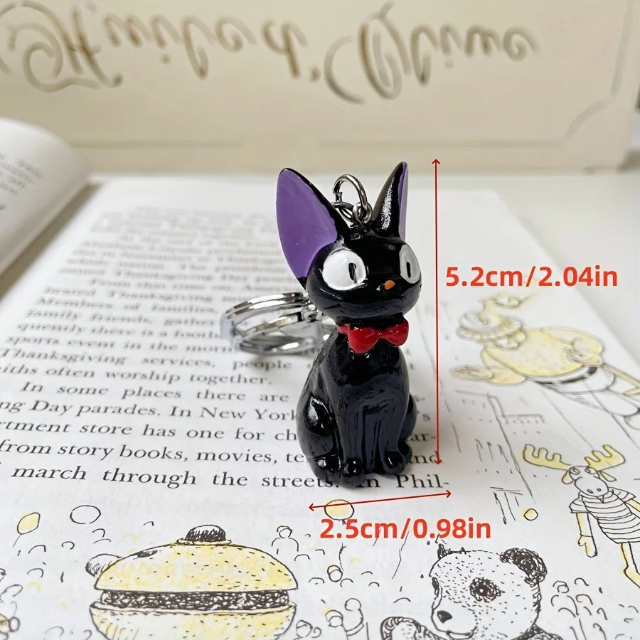 Charming black cat keychain in stainless metal