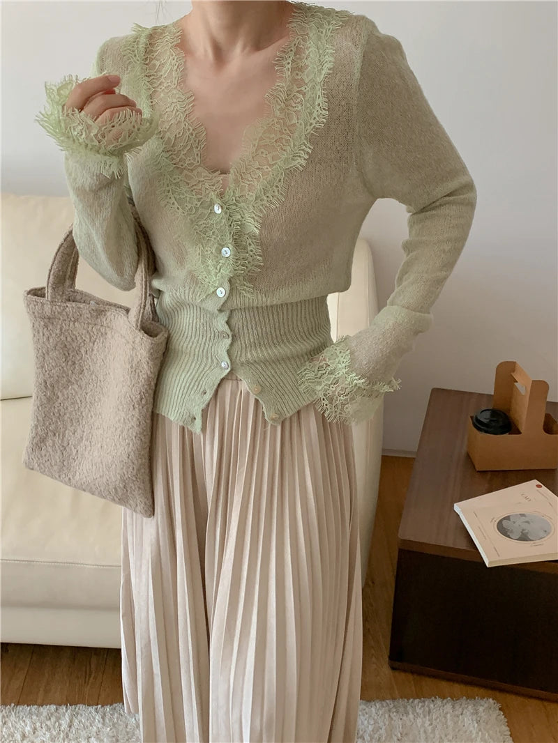 Elegant lace knit cardigan