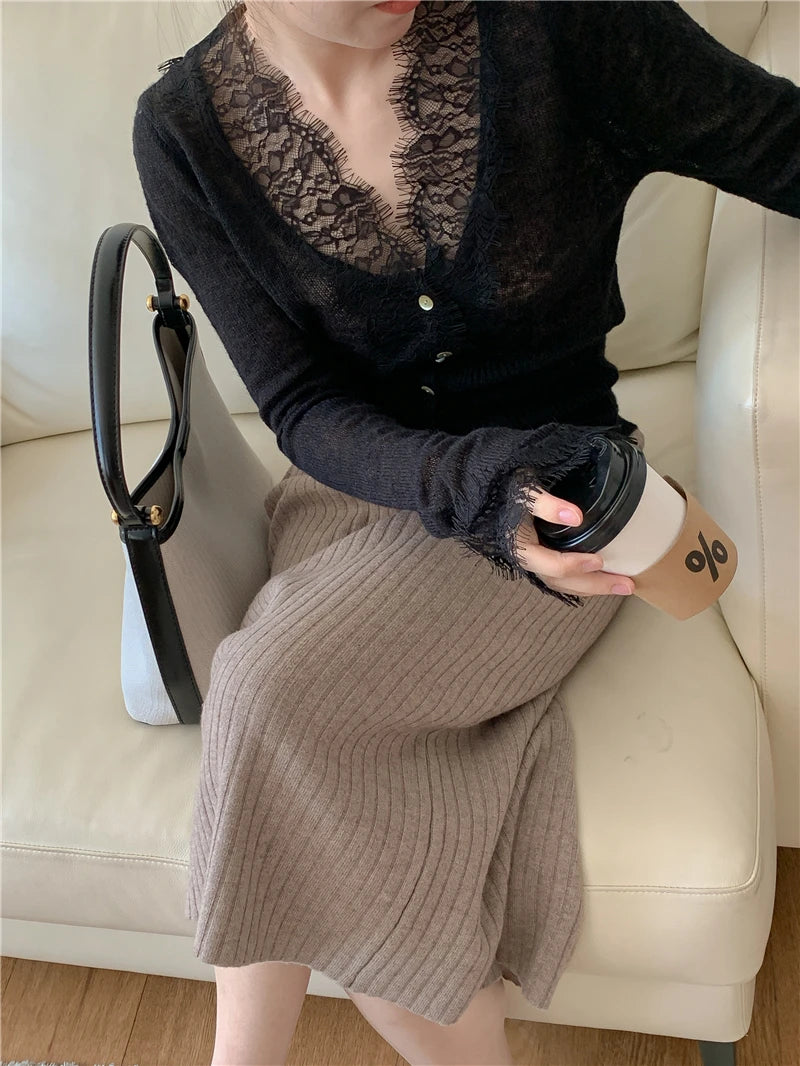 Elegant lace knit cardigan