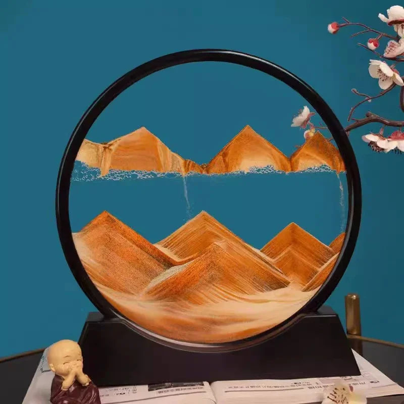 Round Glass Sculpture with Dynamic Landscape