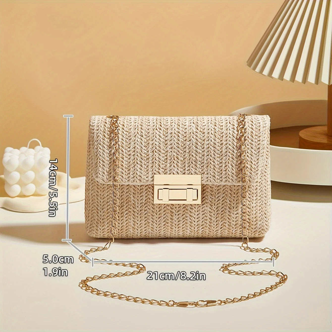 Modern Crossbody Bag with Lock Closure in Hand-Woven Straw