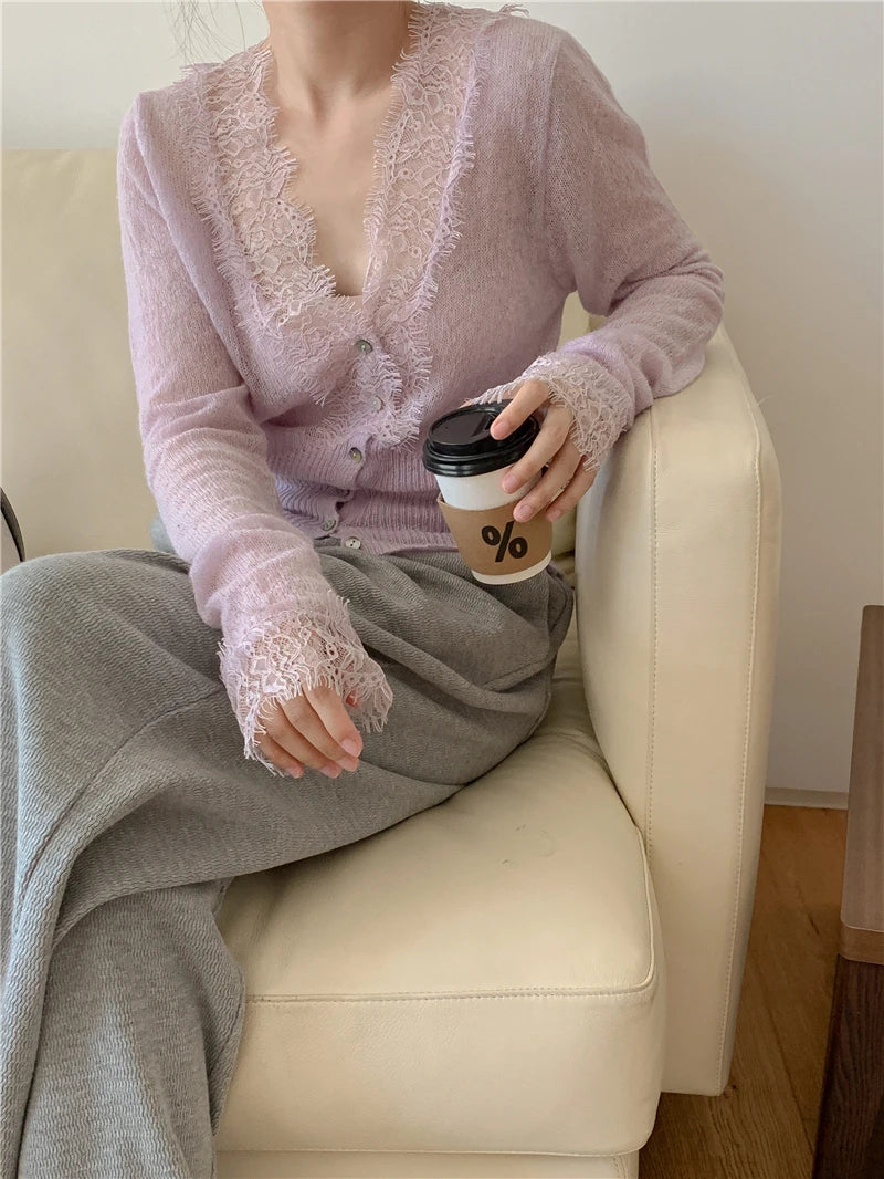 Elegant lace knit cardigan