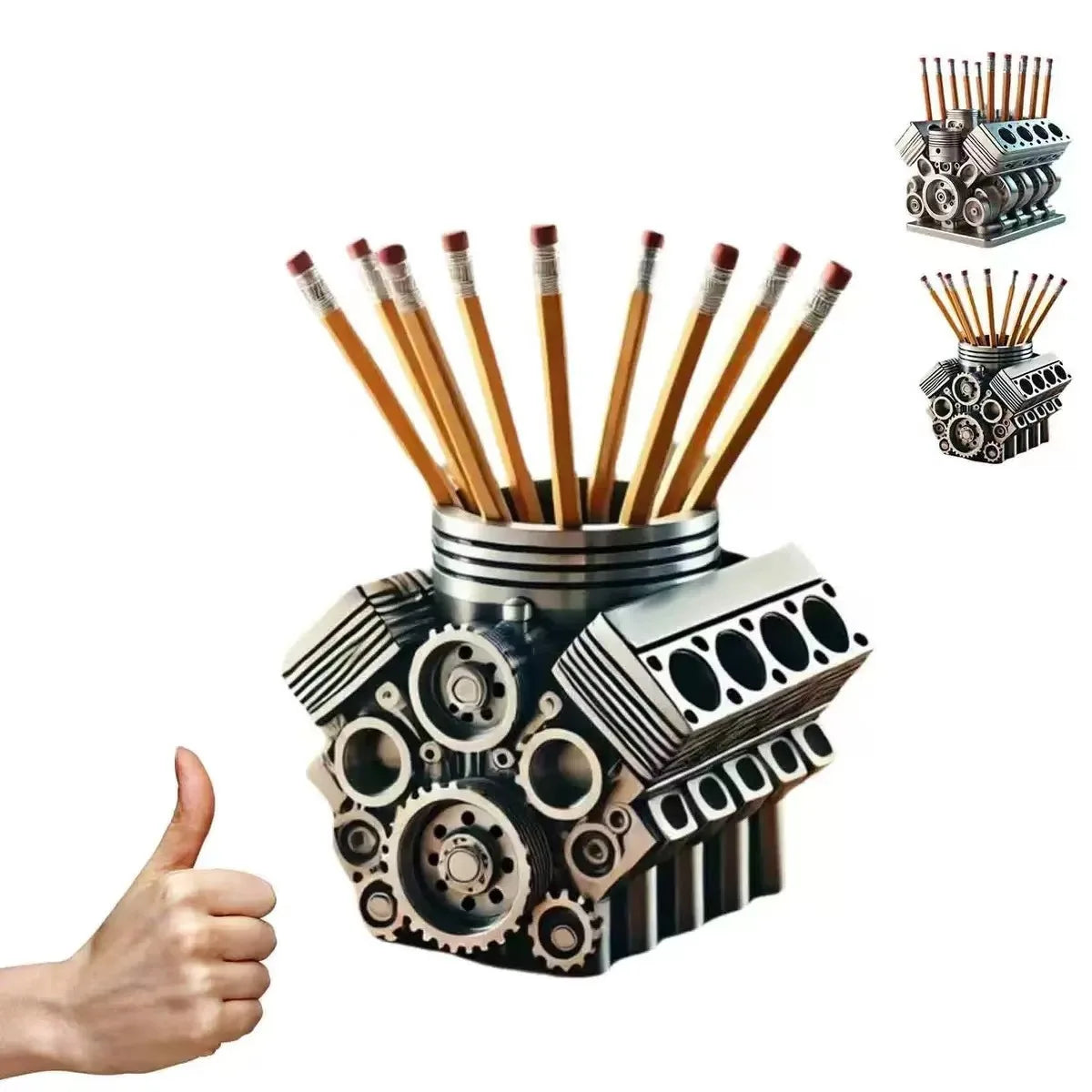 Resin V8 car engine pen holder.
