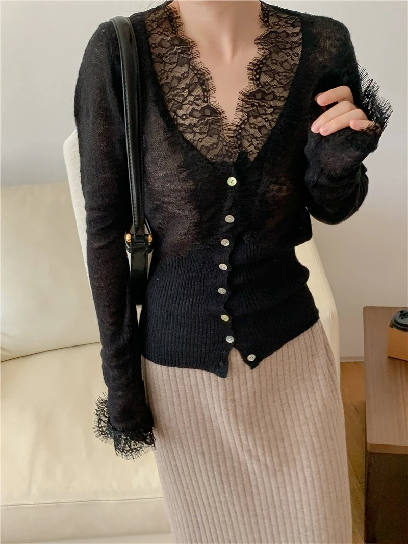 Elegant lace knit cardigan