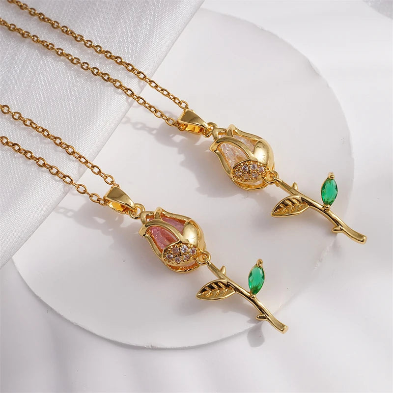 Tulip and Strawberry Pendant Necklace
