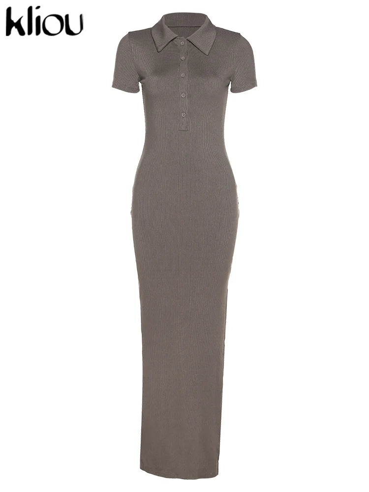 Elegant Midi Dress with Buttons and Fitted Design