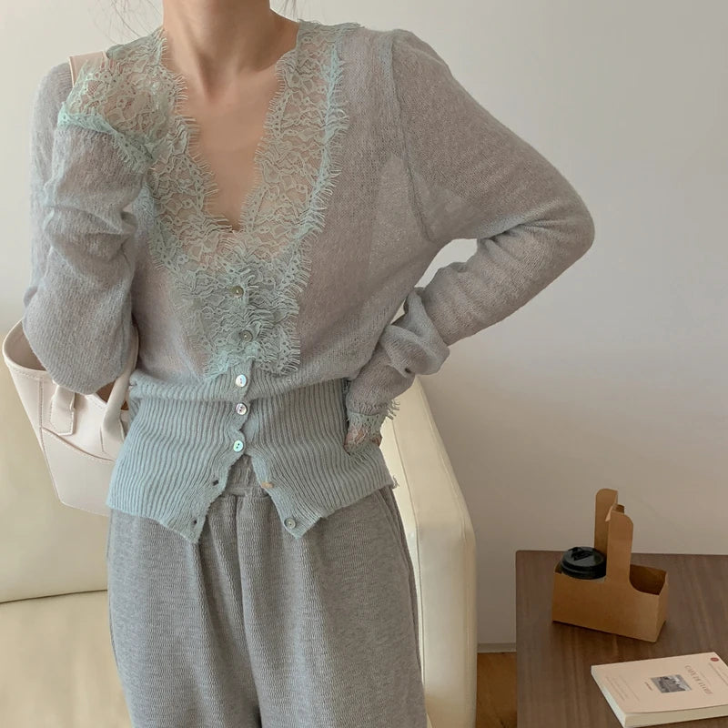 Elegant lace knit cardigan