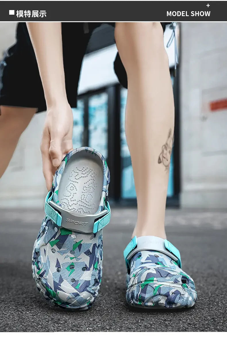 Casual sandals with camouflage design