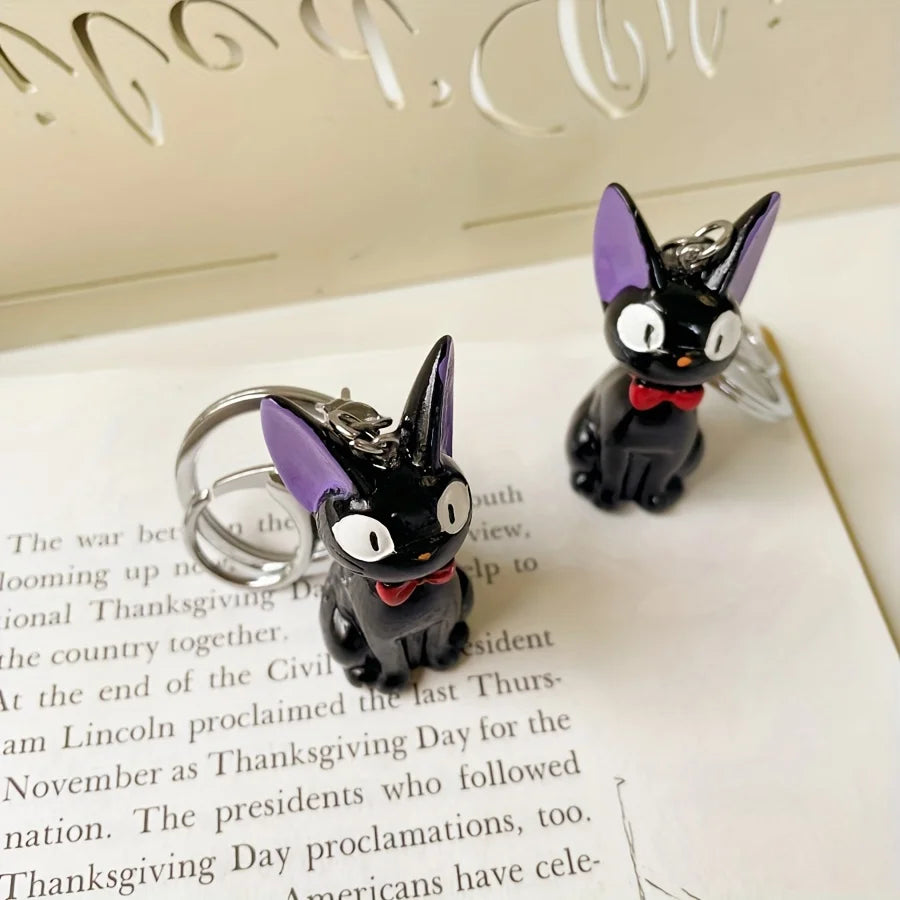 Charming black cat keychain in stainless metal