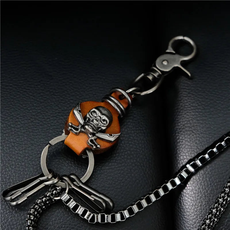 Gothic Rock Keychain with Skull Pendant