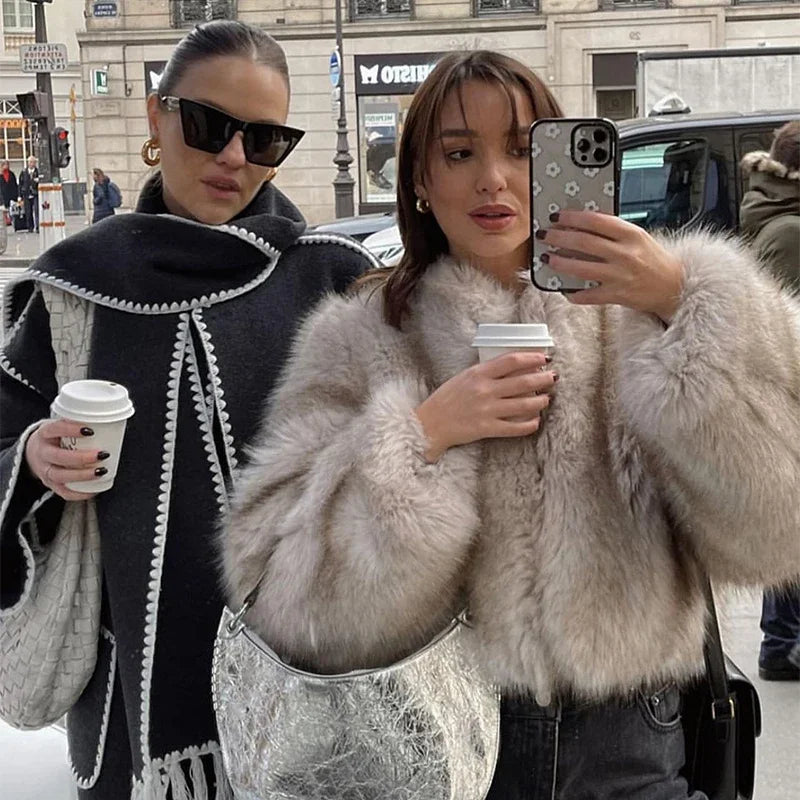 Gardient Luxury Faux Fur Coat