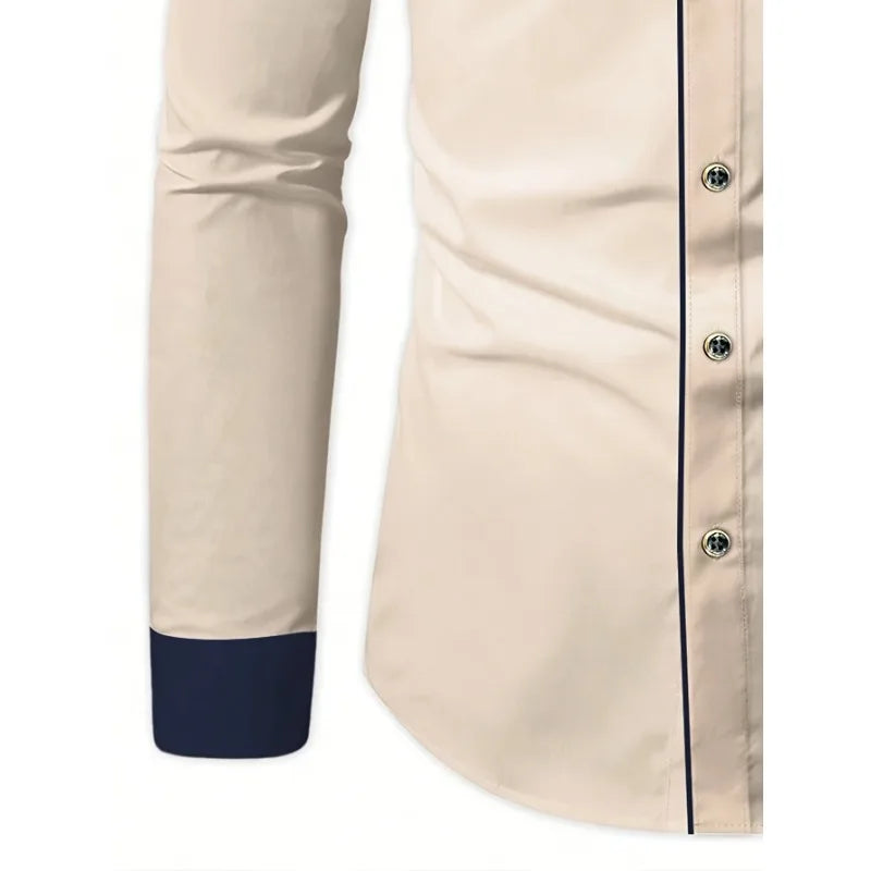 Khaki Patchwork Dress Shirt