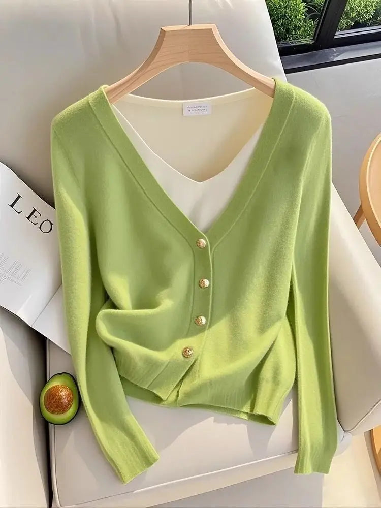 Women's faux knit cardigan with overlay shirt