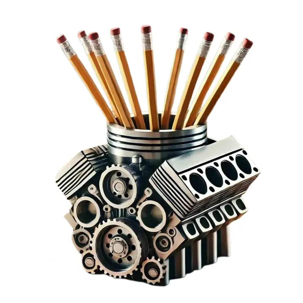 Resin V8 car engine pen holder.