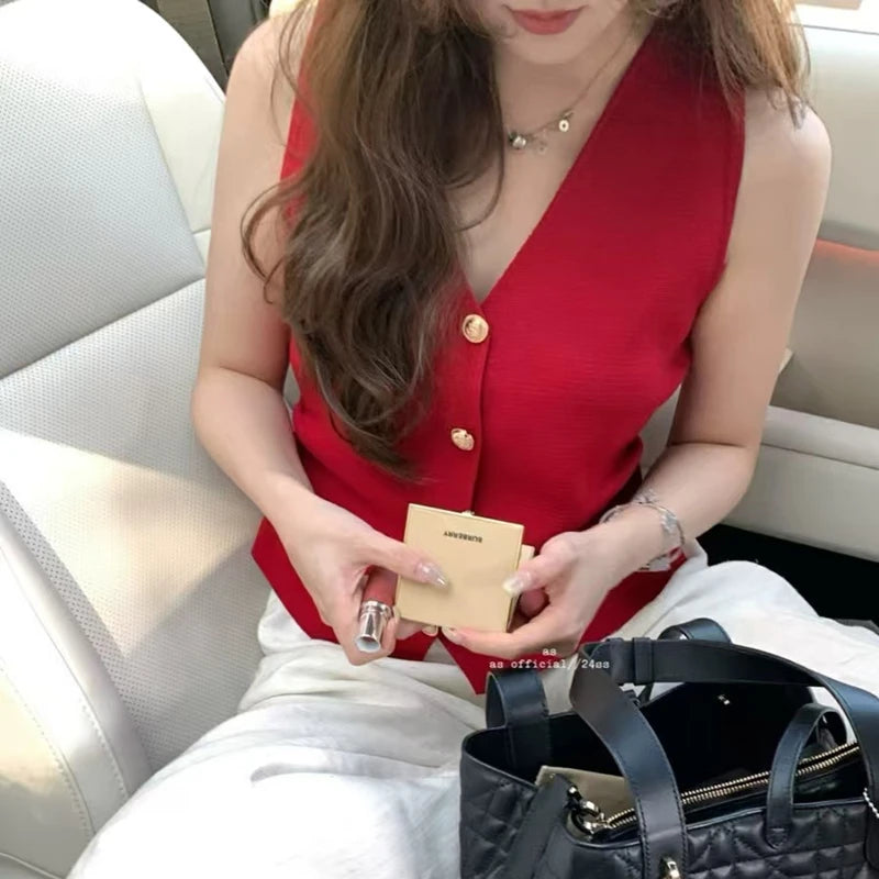 Knitted Vest with Gold Buttons