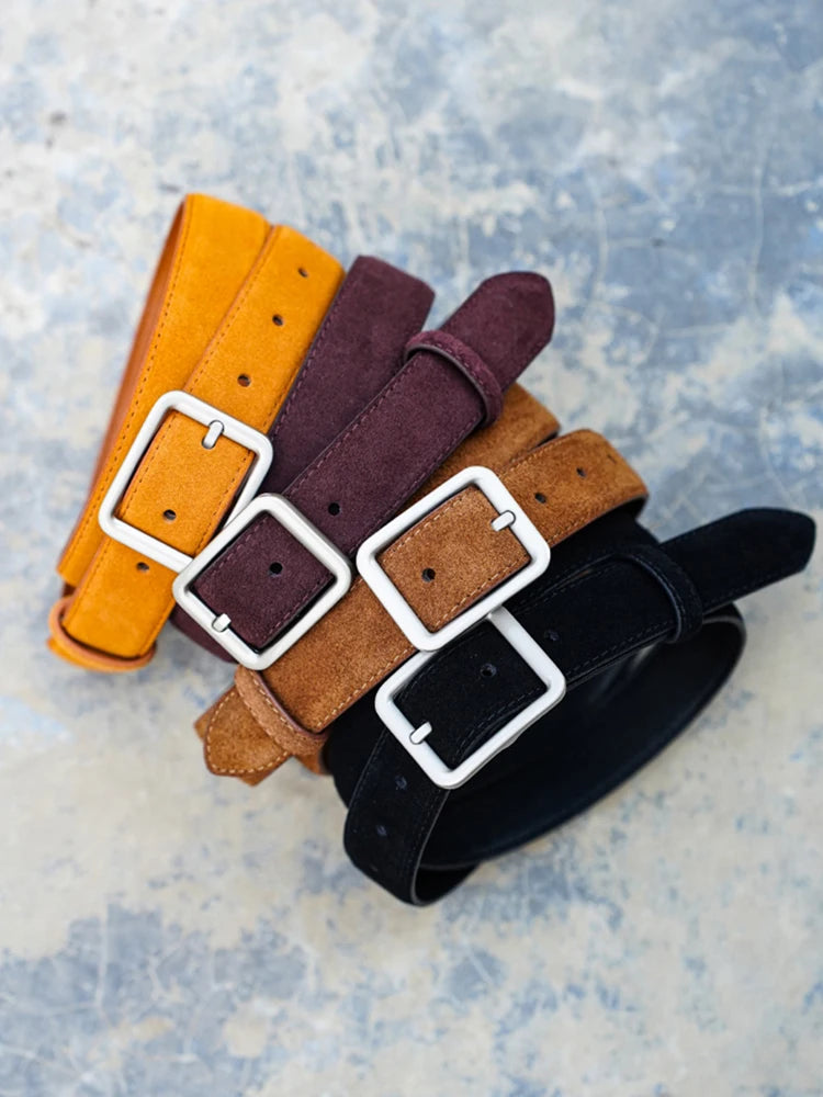Suede Leather Belt with Metal Buckle