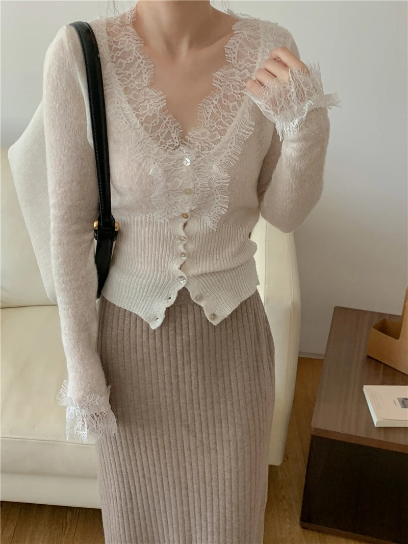 Elegant lace knit cardigan